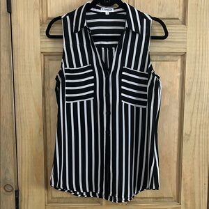Express Black and White Striped Sleeveless Portofino Blouse